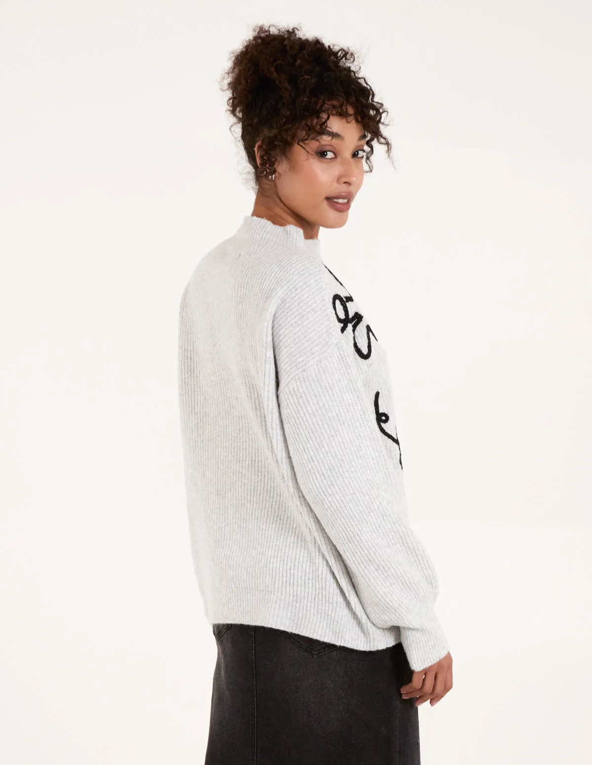 Abstract Flower Embroidery Jumper