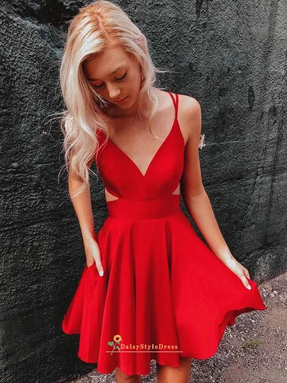 Fashion Short Double Straps Red Homecoming Dress