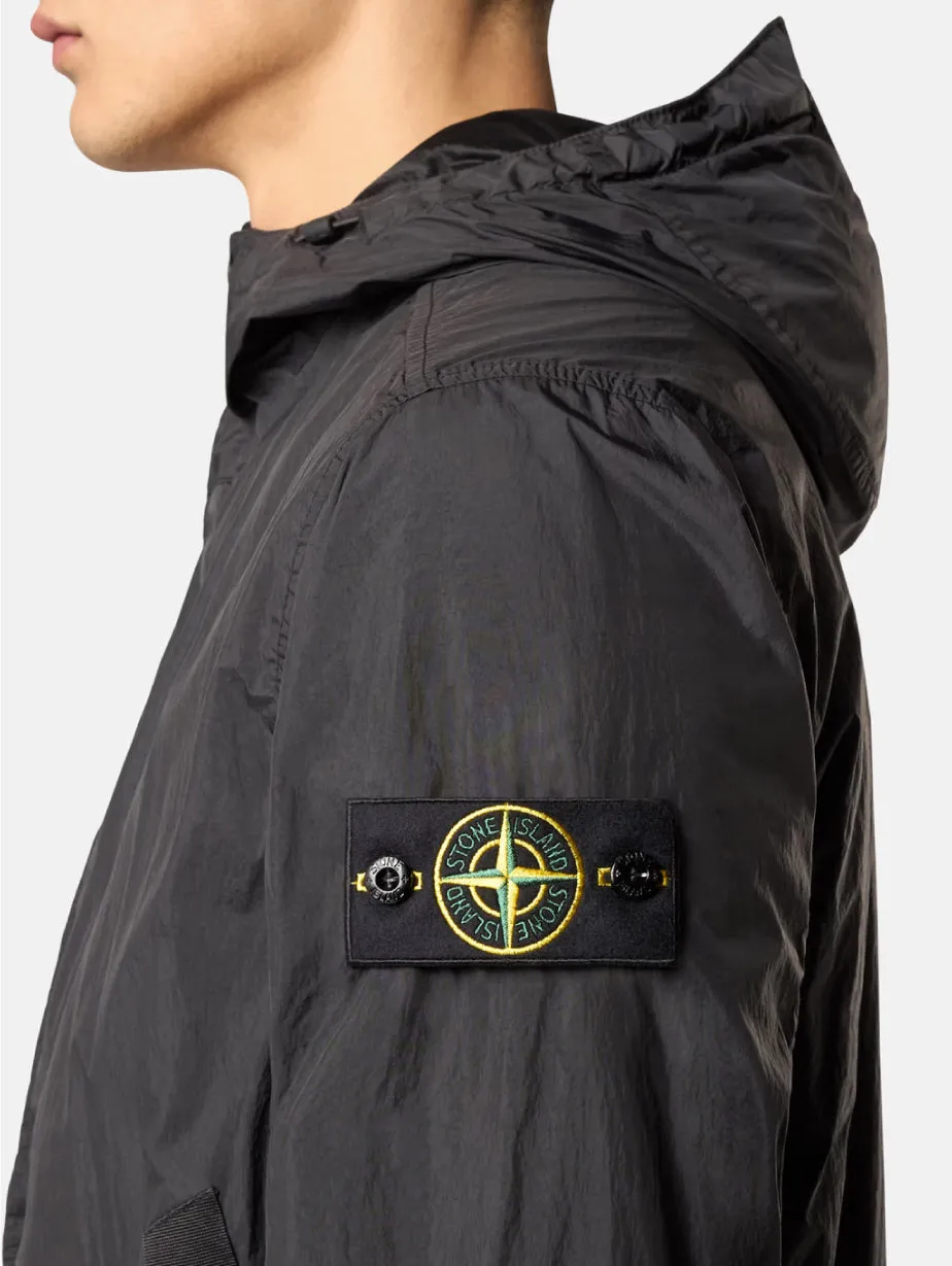 Giacca con Cappuccio in Rep di Nylon Nero