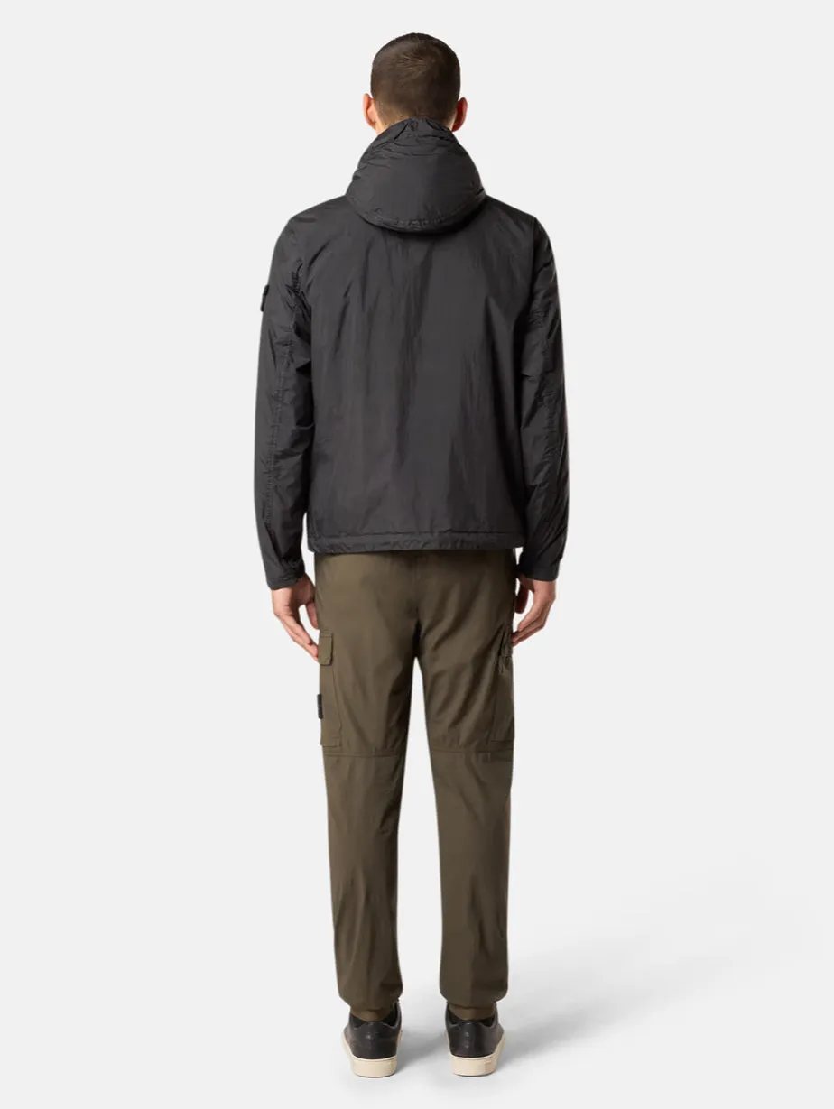 Giacca con Cappuccio in Rep di Nylon Nero