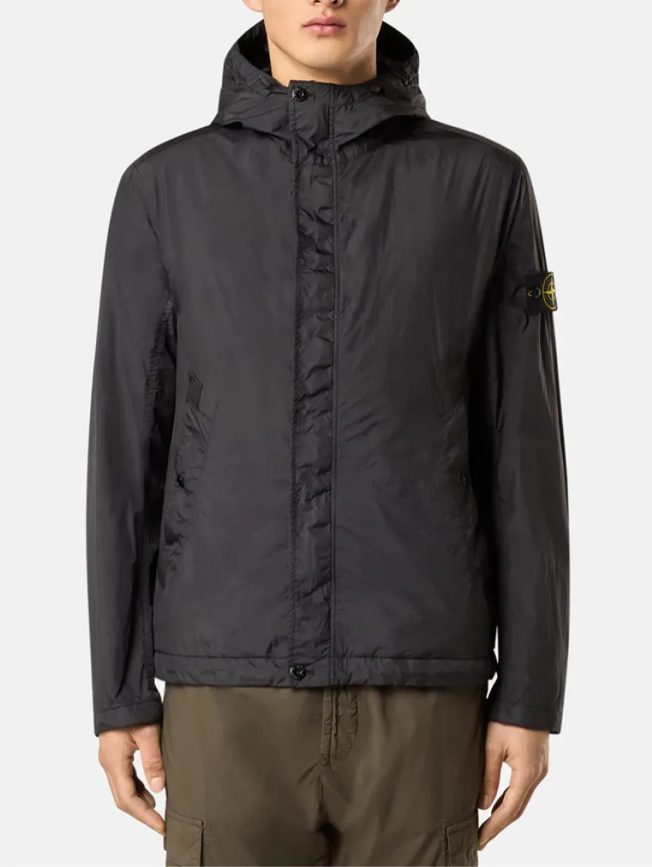 Giacca con Cappuccio in Rep di Nylon Nero