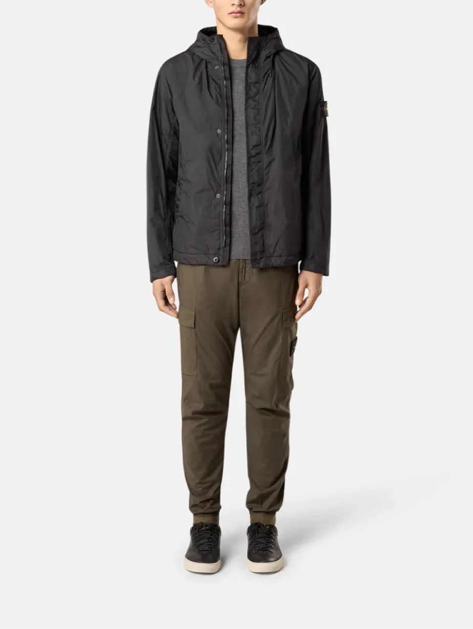 Giacca con Cappuccio in Rep di Nylon Nero