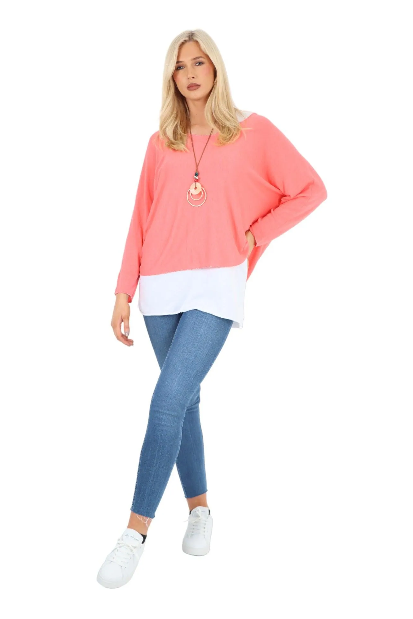 Made In Italy 2 in 1 Soft Knit Plain Necklace Jumper Top