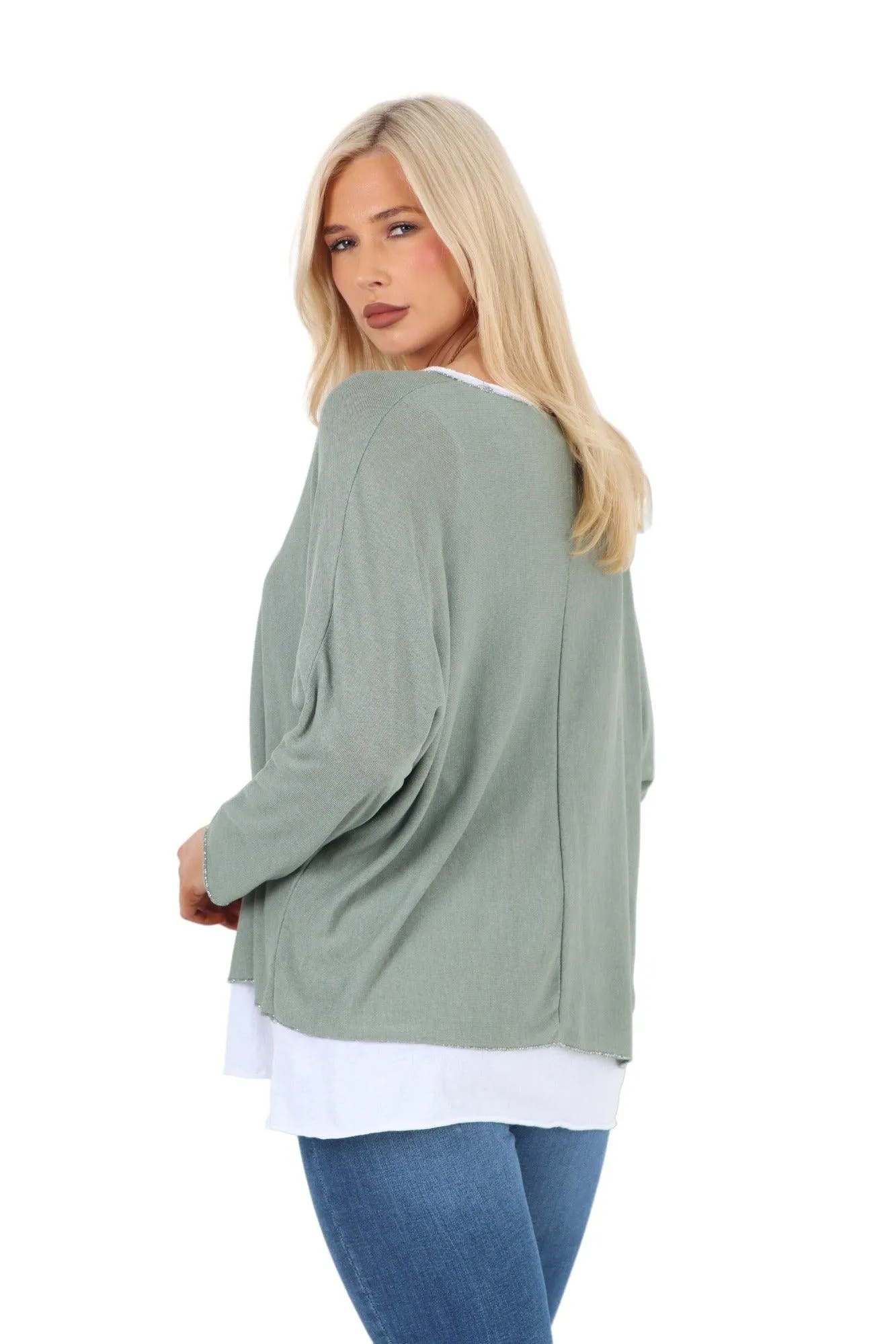 Made In Italy 2 in 1 Soft Knit Plain Necklace Jumper Top