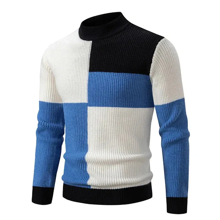 Men's Slim Fit Colorblock Knitted Jumper with Round Neckline | Ideal for Autumn/Winter