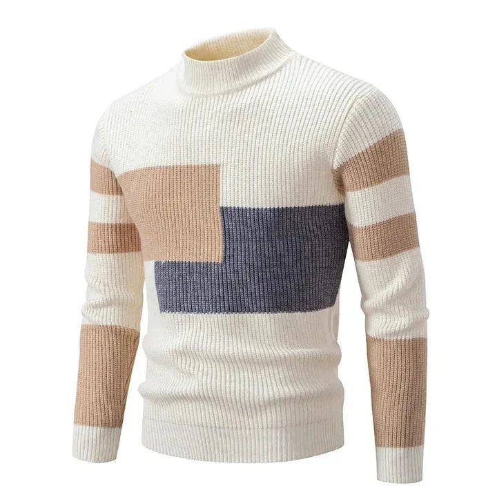 Men's Slim Fit Colorblock Knitted Jumper with Round Neckline | Ideal for Autumn/Winter