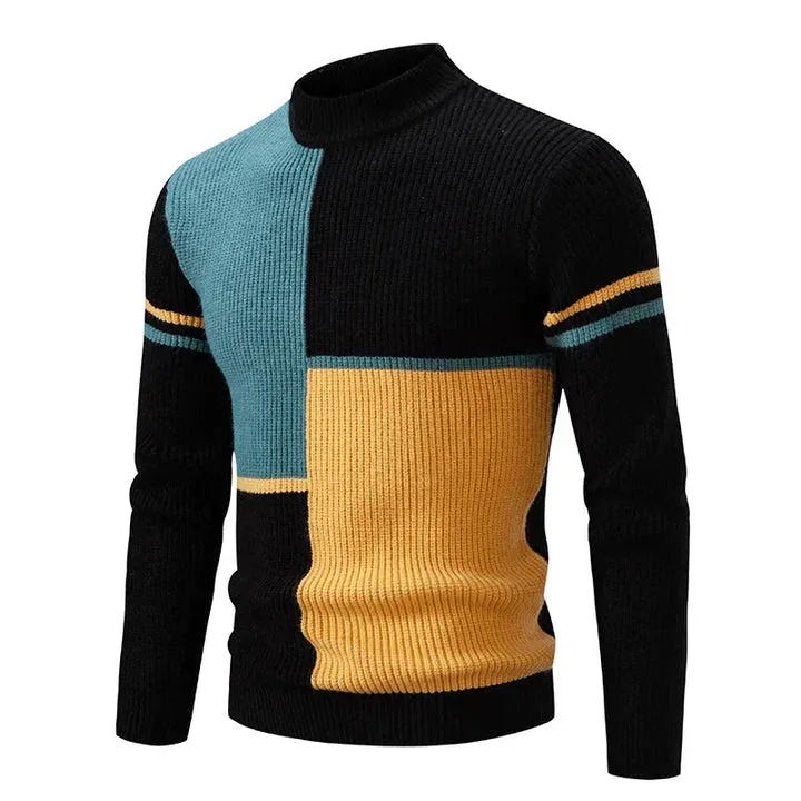 Men's Slim Fit Colorblock Knitted Jumper with Round Neckline | Ideal for Autumn/Winter