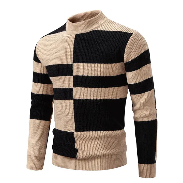 Men's Slim Fit Colorblock Knitted Jumper with Round Neckline | Ideal for Autumn/Winter
