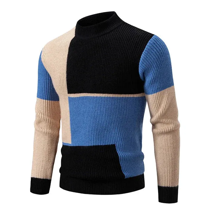 Men's Slim Fit Colorblock Knitted Jumper with Round Neckline | Ideal for Autumn/Winter