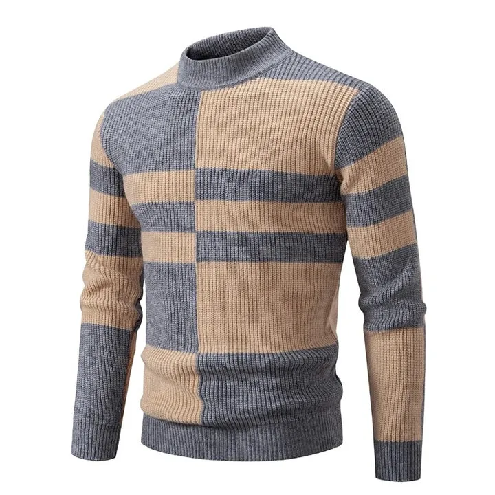 Men's Slim Fit Colorblock Knitted Jumper with Round Neckline | Ideal for Autumn/Winter