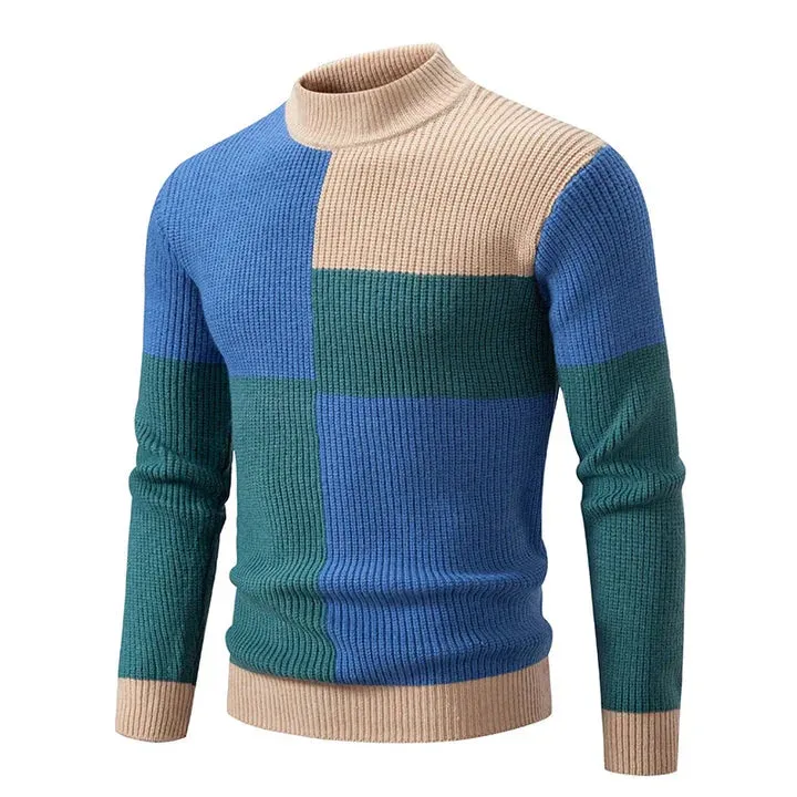 Men's Slim Fit Colorblock Knitted Jumper with Round Neckline | Ideal for Autumn/Winter