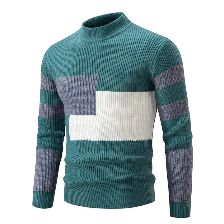 Men's Slim Fit Colorblock Knitted Jumper with Round Neckline | Ideal for Autumn/Winter