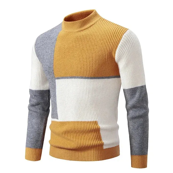Men's Slim Fit Colorblock Knitted Jumper with Round Neckline | Ideal for Autumn/Winter
