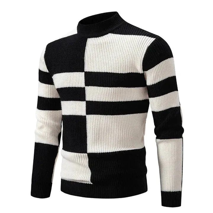 Men's Slim Fit Colorblock Knitted Jumper with Round Neckline | Ideal for Autumn/Winter