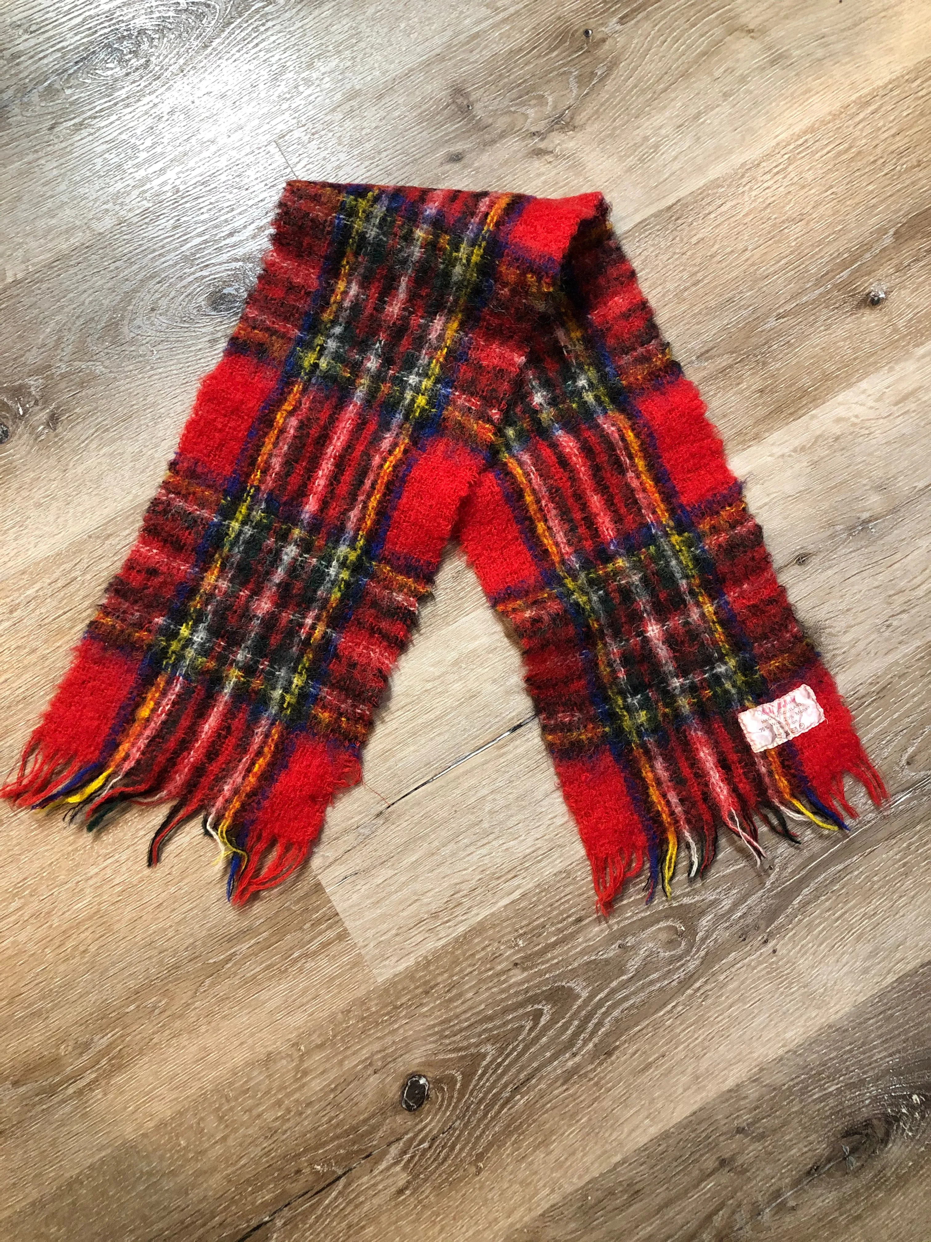 Vintage Red Plaid Mohair Blend Scarf SOLD