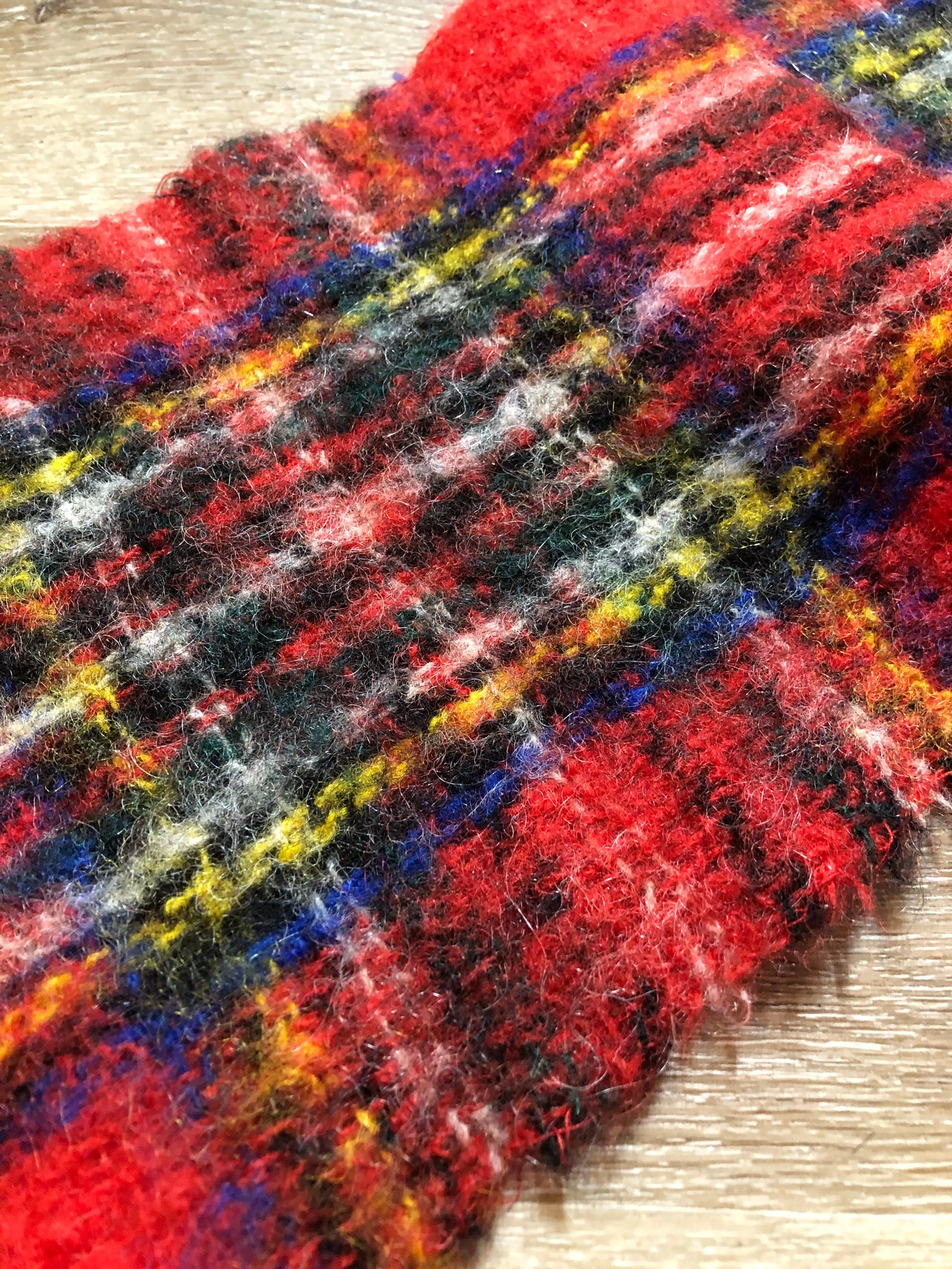 Vintage Red Plaid Mohair Blend Scarf SOLD